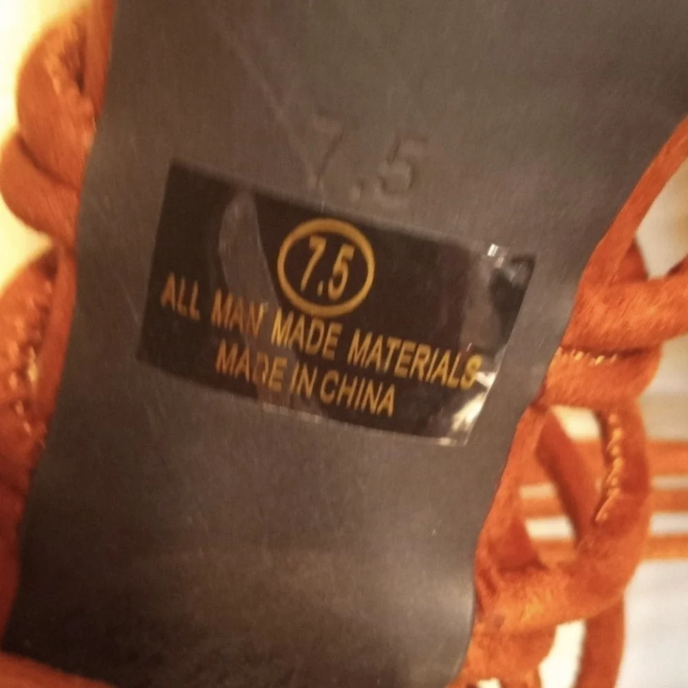 Suede Gladiator Sandals Open-Toe Lace-up Strappy Brown Shoes Women Size 7.5 - Picture 11 of 12